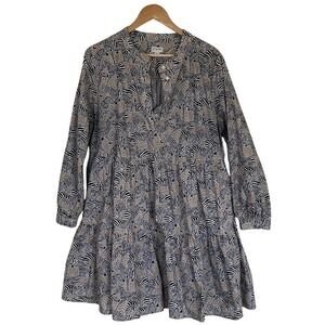 J Crew Factory Womens Tiered ‎ Flowy Dress Size XL Animal Print Black Tan Short